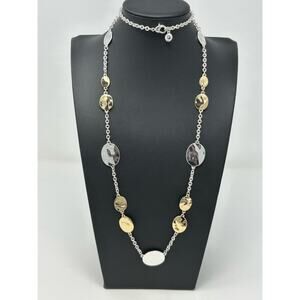 Swarovski Silver and Gold Tone Hammered Disc Necklace